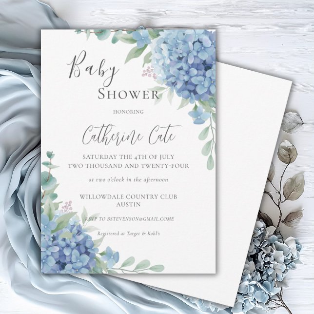 Invitation Baby Shower Floral à l'Hydrangea Bleue (Créateur téléchargé)