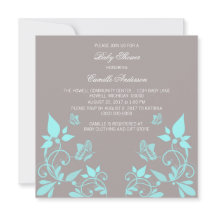 Invitation Baby shower Floral à papillon Aqua
