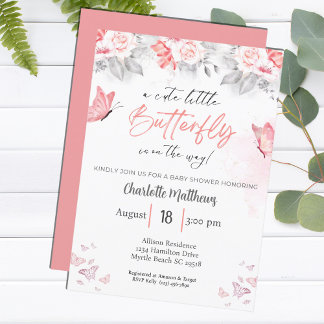 Invitation Baby shower floral à papillon aquarelle