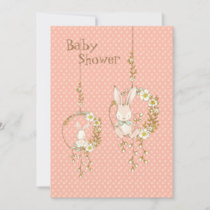 Invitation Baby shower Floral animal lapin rose