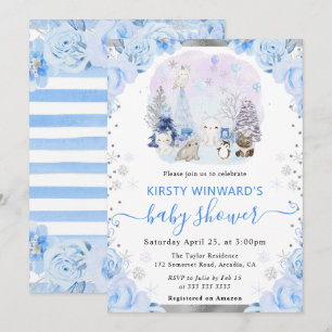 Invitation Baby shower Floral Animaux Arctiques Aquarelle