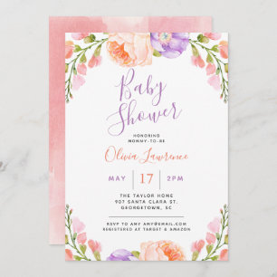 Invitation Baby shower Floral Aquarelle