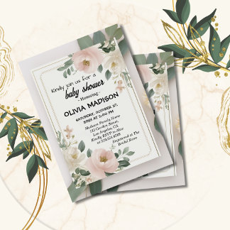 Invitation Baby shower floral aquarelle