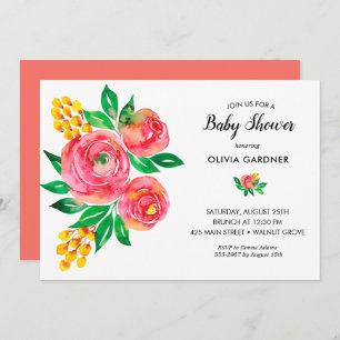 Invitation Baby shower floral aquarelle