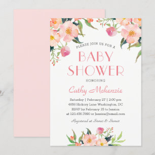 Invitation Baby Shower Floral Aquarelle Rose Élégant