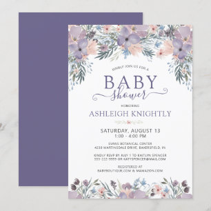 Invitation Baby shower floral aquarelle violet