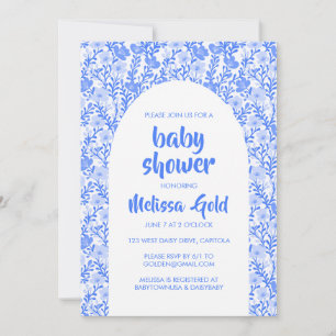 Invitation BABY SHOWER Floral Arc Blue Flower Motif PERSONNAL