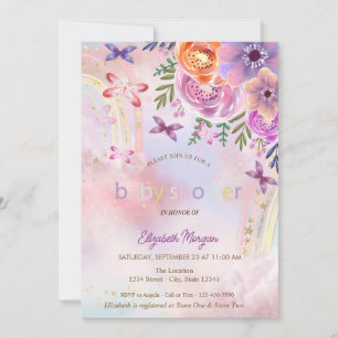 Invitation Baby shower floral arc-en-ciel