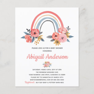Invitation Baby shower Floral Arc-en-ciel Budget