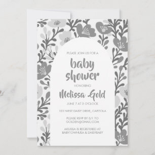 Invitation BABY SHOWER Floral Arc Gris Fleur Motif PERSONNALI