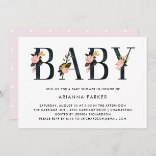 Invitation Baby shower floral assez noir des textes