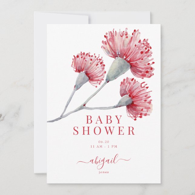 Invitation Baby shower Floral australien rouge et rose (Devant)