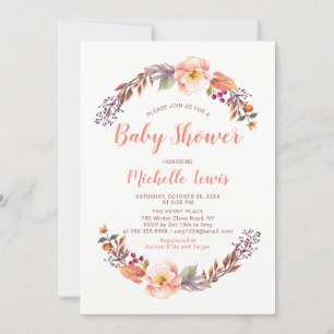 Invitation Baby shower Floral Automne Fille