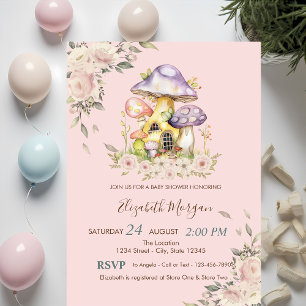 Invitation Baby shower Floral aux Champignons mignons
