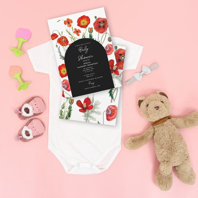 Invitation Baby shower Floral aux Poppies d'Aquarelle Rouge (Red Watercolor Poppies Florals Baby Shower Invitation)