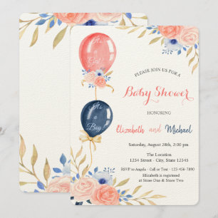 Invitation Baby-Shower Floral avec Ballons