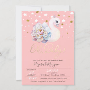 Invitation Baby shower Floral Baby Swan Crown Stars