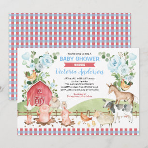 Invitation Baby shower Floral Barnyard Farm Animals
