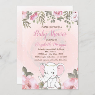 Invitation Baby shower floral bébé éléphant