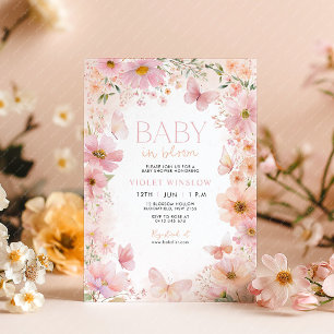 Invitation Baby shower floral bébé en rose rose fleur