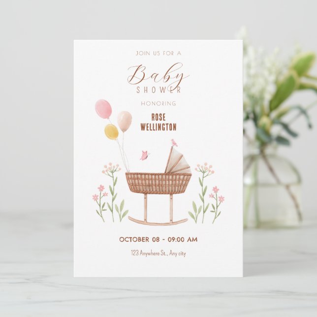 Invitation Baby shower floral berceau Pastel (Debout devant)