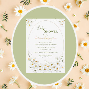 Invitation Baby shower floral blanc