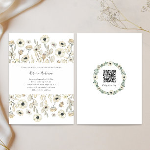 Invitation Baby shower Floral Blanc Surprise