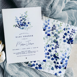 Invitation Baby shower Floral Bleu