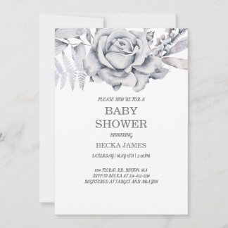 Invitation Baby shower Floral Bleu