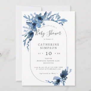 Invitation Baby shower floral bleu aquarelle