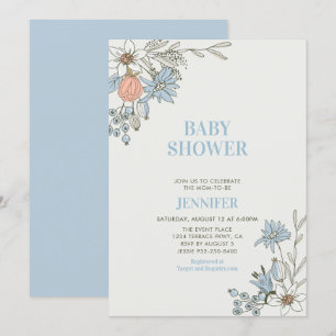 Invitation Baby Shower Floral Bleu Bohème de Printemps