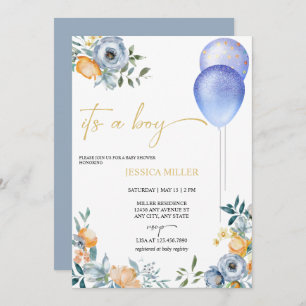 Invitation Baby shower Floral Bleu C'est un garçon