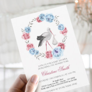 Invitation Baby shower Floral Bleu D'Hiver Et Rose Vierge