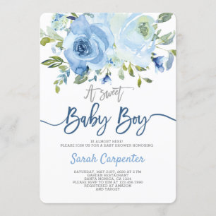 Invitation baby shower floral bleu Dusty