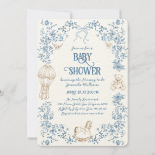 Invitation Baby shower floral bleu foncé