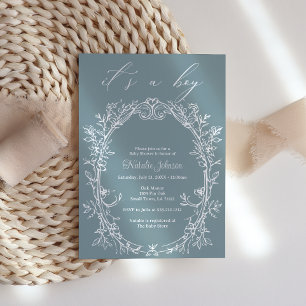 Invitation Baby shower Floral Bleu Garçon Vintage Timeless