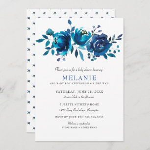 Invitation Baby shower Floral bleu Indigo