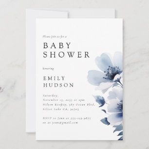 Invitation Baby shower floral bleu marine