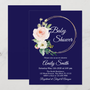 Invitation Baby shower floral bleu marine