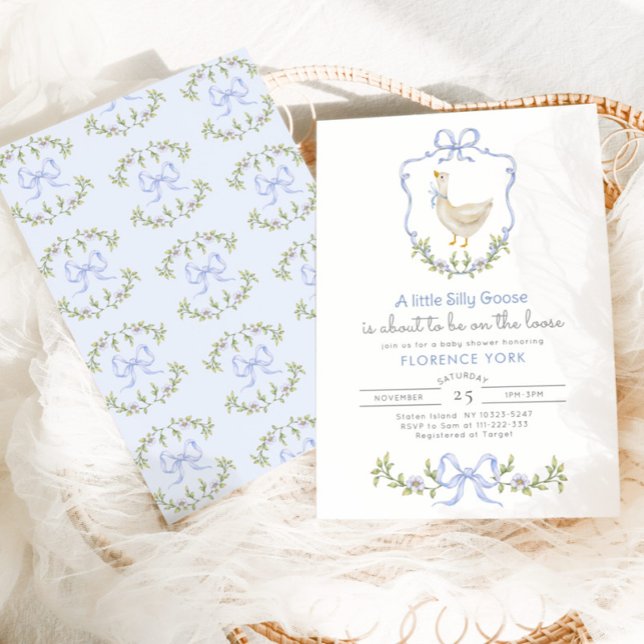 Invitation Baby shower floral bleu oie soyeux (Créateur téléchargé)