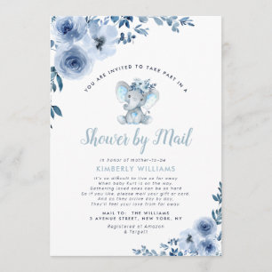 Invitation baby shower floral bleu petit éléphant par la post