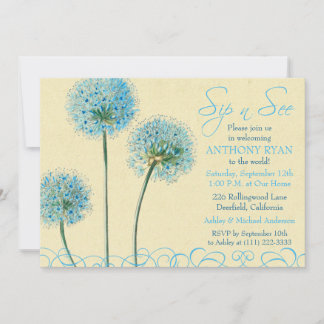 Invitation Baby shower Floral Bleu Sip et voir