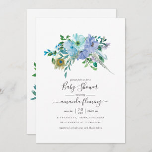 Invitation Baby shower floral Boho à la menthe et à l'aquarel