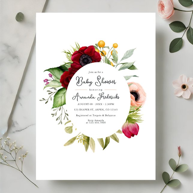 Invitation Baby shower floral Boho aquarelle (Watercolor Boho Floral Baby Shower Invitation)