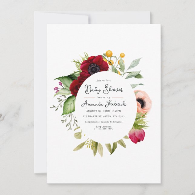 Invitation Baby Shower Floral Boho Aquarelle (Devant)