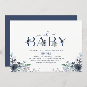 Invitation Baby shower Floral Boho de la Marine