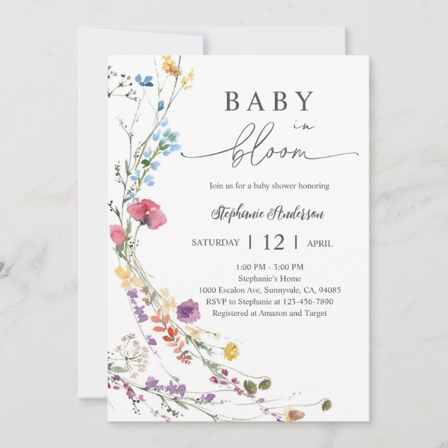 Invitation Baby Shower Floral Boho Fleur Sauvage (Devant)