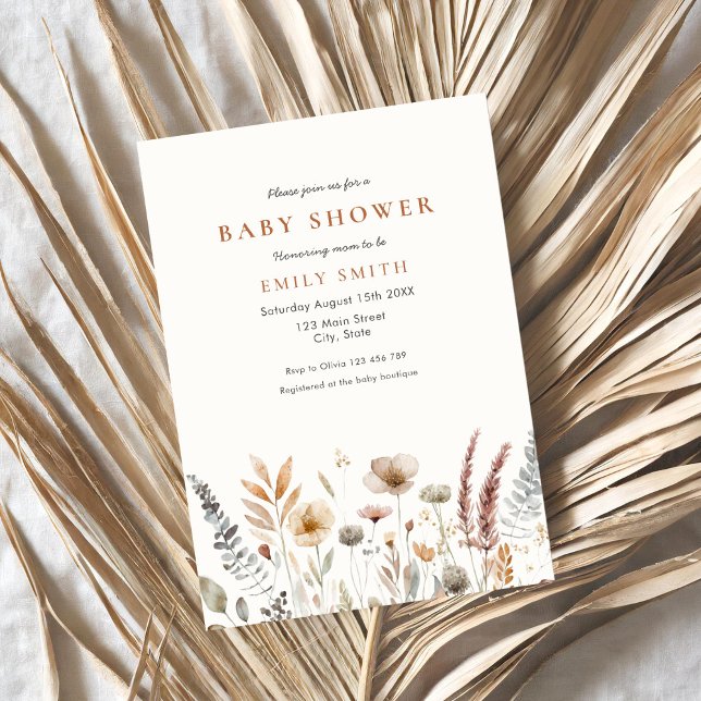 Invitation Baby shower floral boho minimal (Créateur téléchargé)