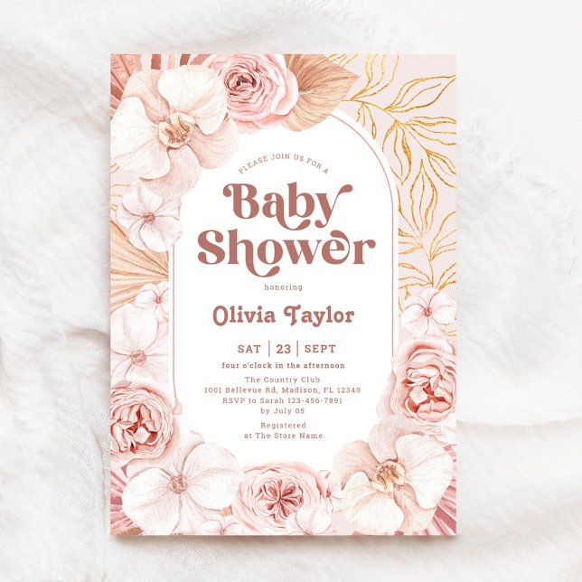 Invitation Baby shower Floral Boho Rose (Créateur téléchargé)
