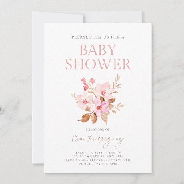 Invitation Baby shower Floral Boho Rose Cute (Devant)